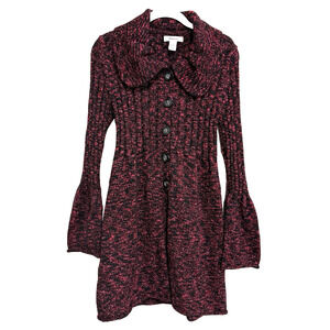 Style&Co Knit Sweater Dress S Black Pink Bell Sleeve Peter Pan Collar Twee Retro